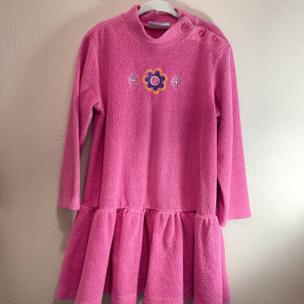 Vintage Hanna Andersson Pink Embellished Fleece Mock Neck Sweater Dress